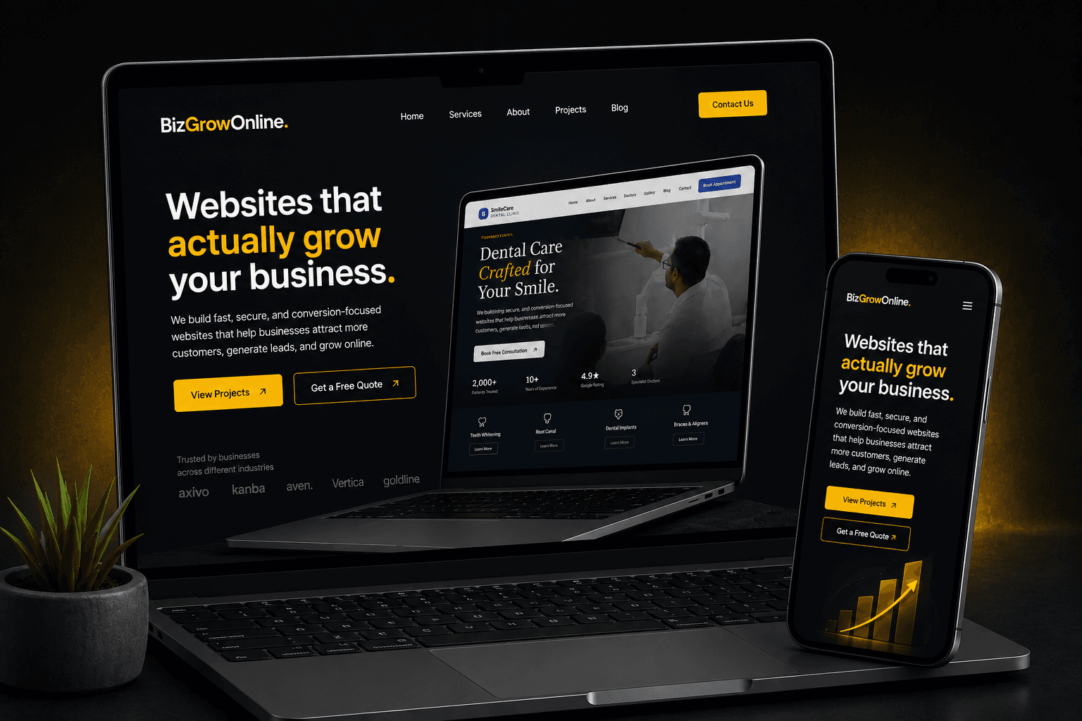 BizGrowOnline — Website showcase on laptop and mobile